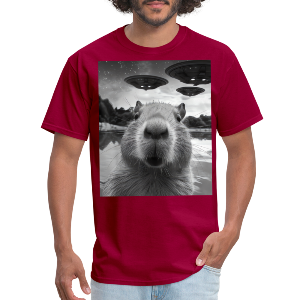 Capybara Selfie with UFOs Funny Graphic Tee Weird Unisex Classic T-Shirt - dark red