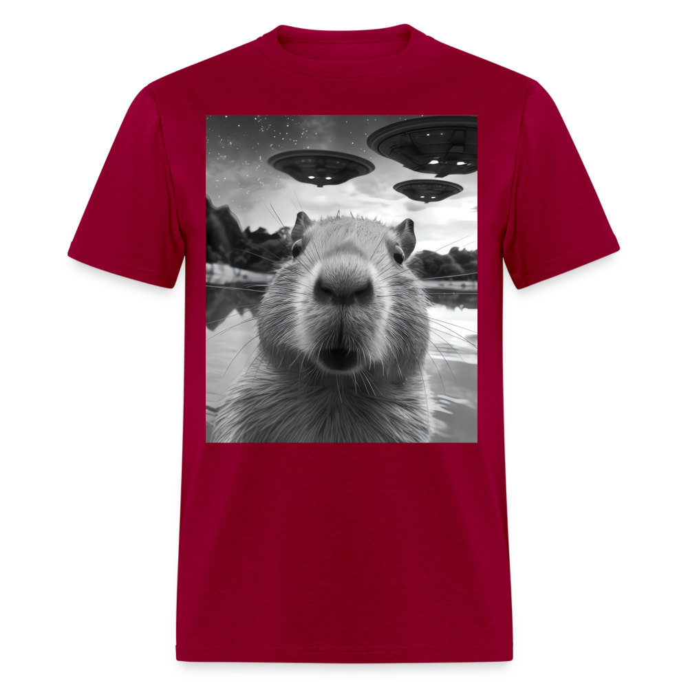Capybara Selfie with UFOs Funny Graphic Tee Weird Unisex Classic T-Shirt - dark red