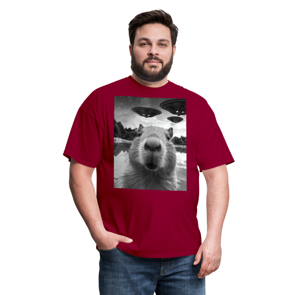 Capybara Selfie with UFOs Funny Graphic Tee Weird Unisex Classic T-Shirt - dark red