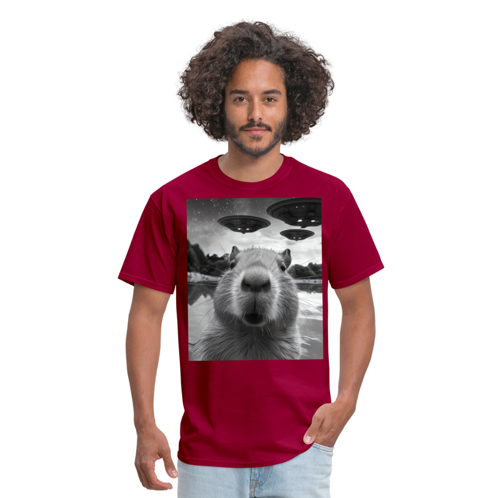 Capybara Selfie with UFOs Funny Graphic Tee Weird Unisex Classic T-Shirt - dark red