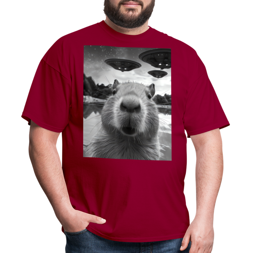 Capybara Selfie with UFOs Funny Graphic Tee Weird Unisex Classic T-Shirt - dark red