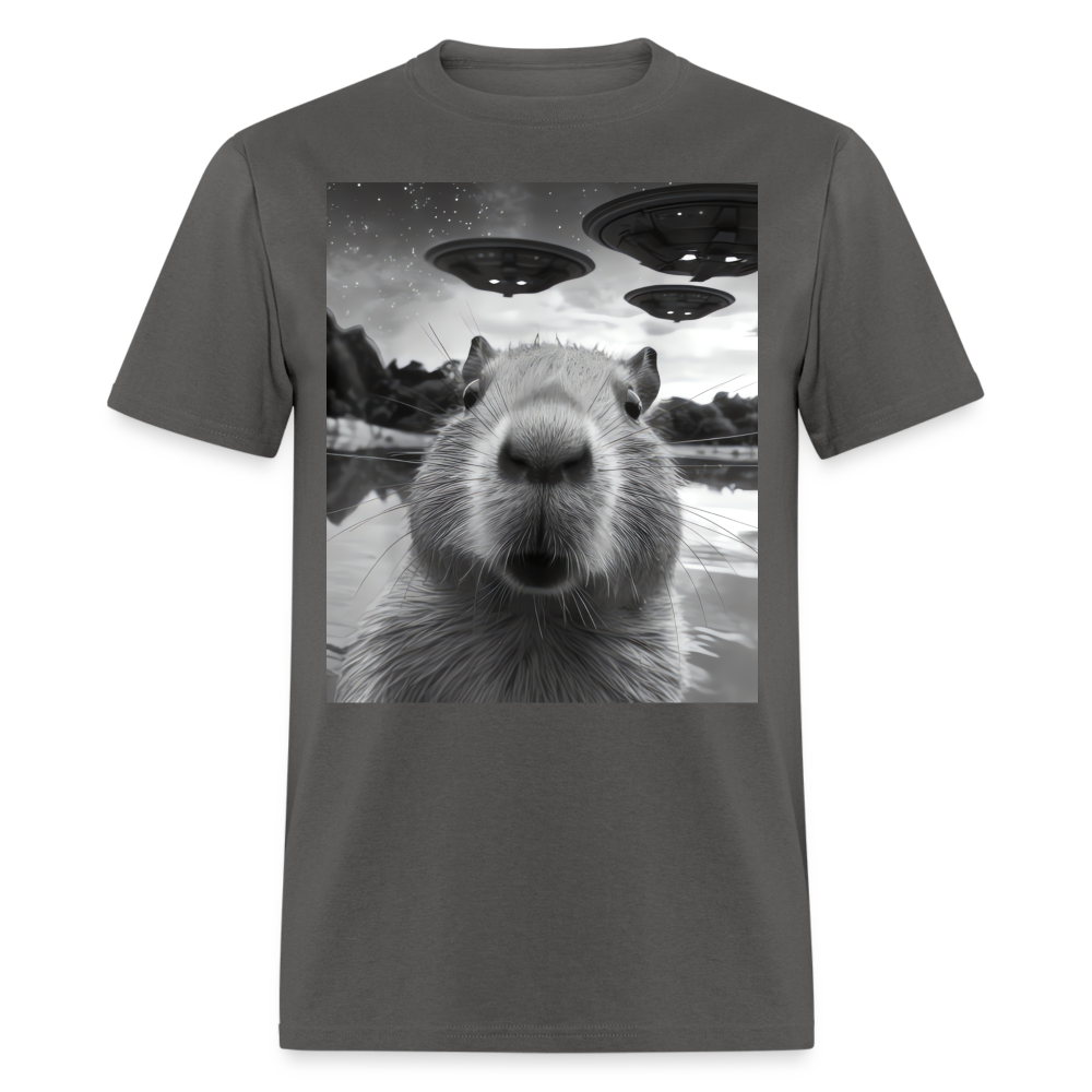 Capybara Selfie with UFOs Funny Graphic Tee Weird Unisex Classic T-Shirt - charcoal