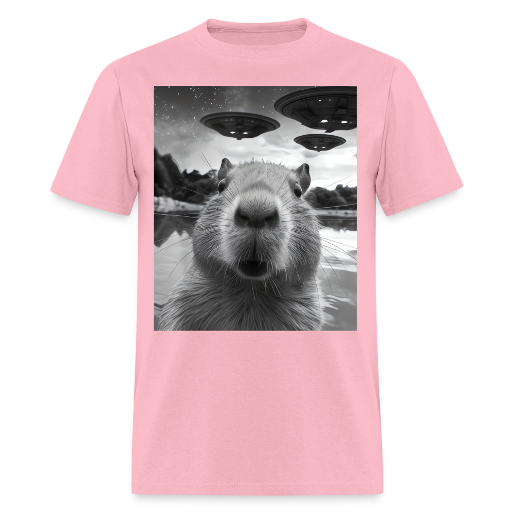 Capybara Selfie with UFOs Funny Graphic Tee Weird Unisex Classic T-Shirt - pink