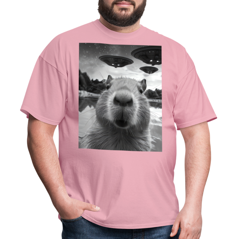 Capybara Selfie with UFOs Funny Graphic Tee Weird Unisex Classic T-Shirt - pink