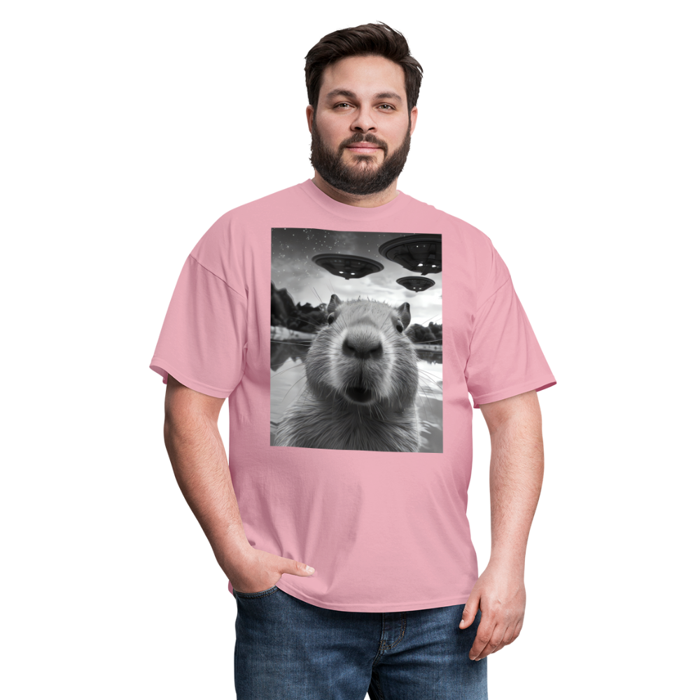 Capybara Selfie with UFOs Funny Graphic Tee Weird Unisex Classic T-Shirt - pink