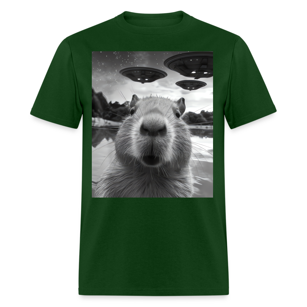Capybara Selfie with UFOs Funny Graphic Tee Weird Unisex Classic T-Shirt - forest green