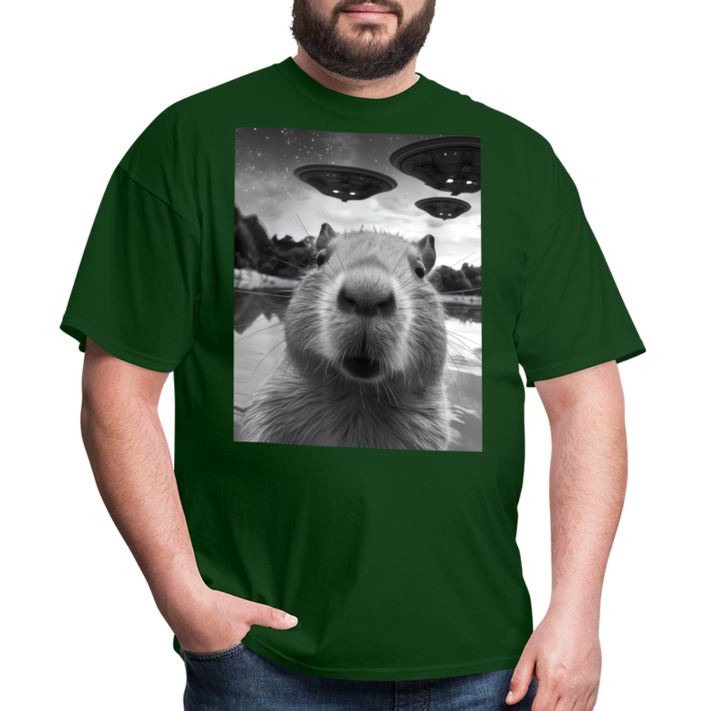 Capybara Selfie with UFOs Funny Graphic Tee Weird Unisex Classic T-Shirt - forest green