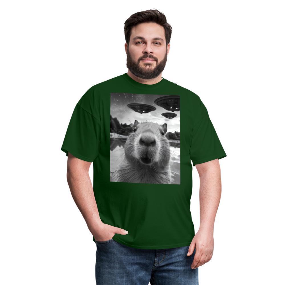 Capybara Selfie with UFOs Funny Graphic Tee Weird Unisex Classic T-Shirt - forest green