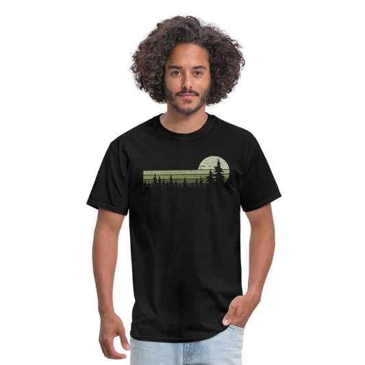 Trees Wildlife Nature Forest Graphic Tee Retro Vintage-Look Unisex T-Shirt - black
