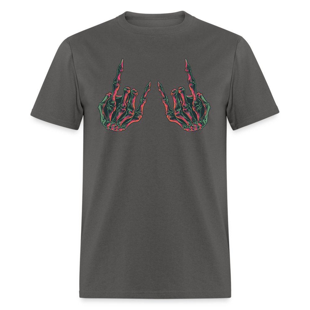 Rock On Skeleton Hand Graphic Tee Rock And Roll Unisex T-Shirt - charcoal