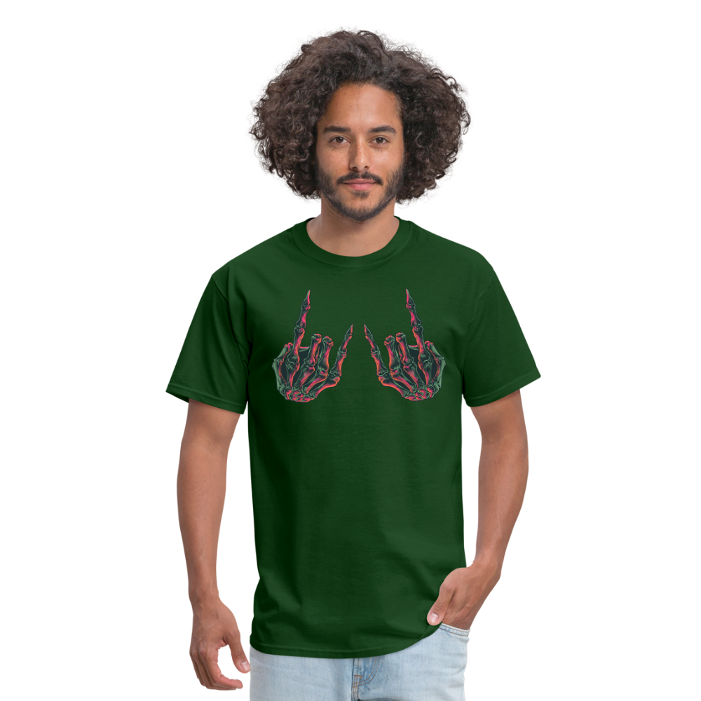 Rock On Skeleton Hand Graphic Tee Rock And Roll Unisex T-Shirt - forest green