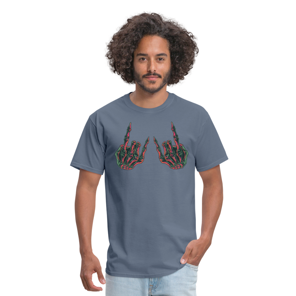 Rock On Skeleton Hand Graphic Tee Rock And Roll Unisex T-Shirt - denim