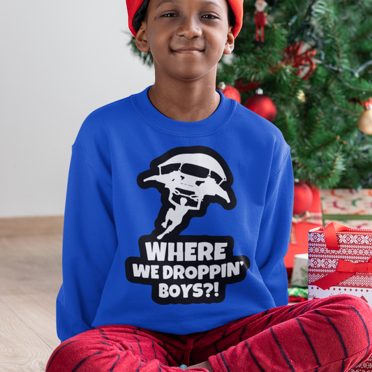Where We Droppin' Kids' Crewneck Video Game Sweatshirt