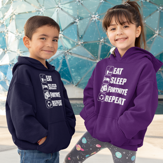 Eat Sleep White Design Kids' Hoodie Video Game Sweatshirt