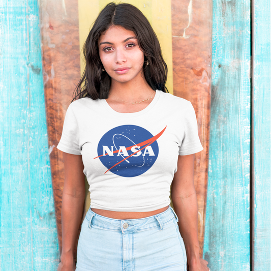 NASA Insignia Meatball Logo Women's White Cropped T-Shirt