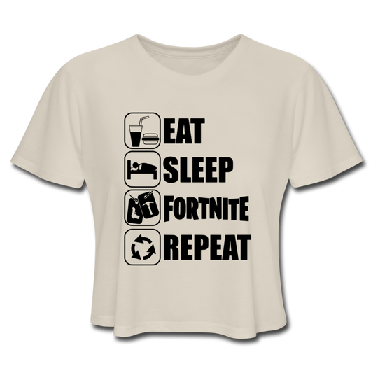 Eat Sleep White Design Fortnite Women's Cropped Video Game T-Shirt - dust