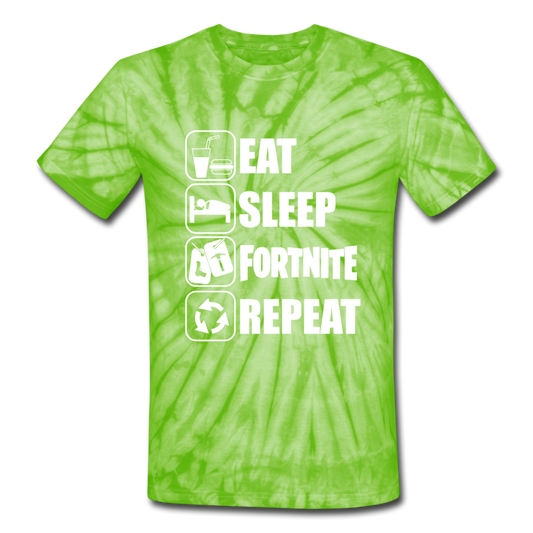 Eat Sleep Unisex Tie Dye White Design Fortnite Video Game T-Shirt - spider lime green