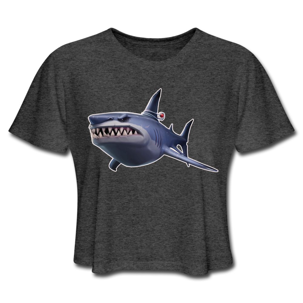 Loot Shark Fortnite Women's Cropped Video Game T-Shirt - deep heather
