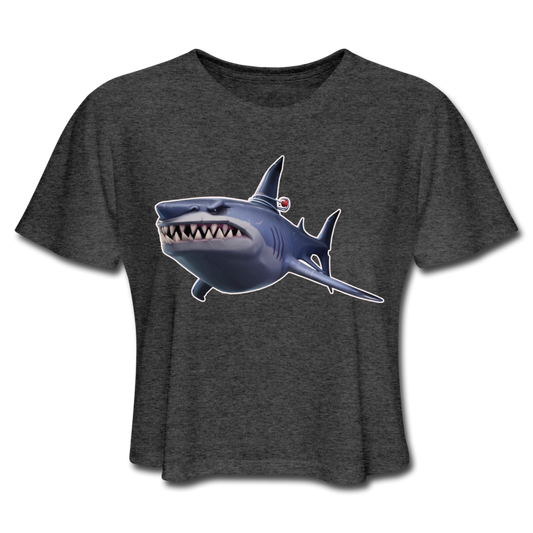Loot Shark Fortnite Women's Cropped Video Game T-Shirt - deep heather