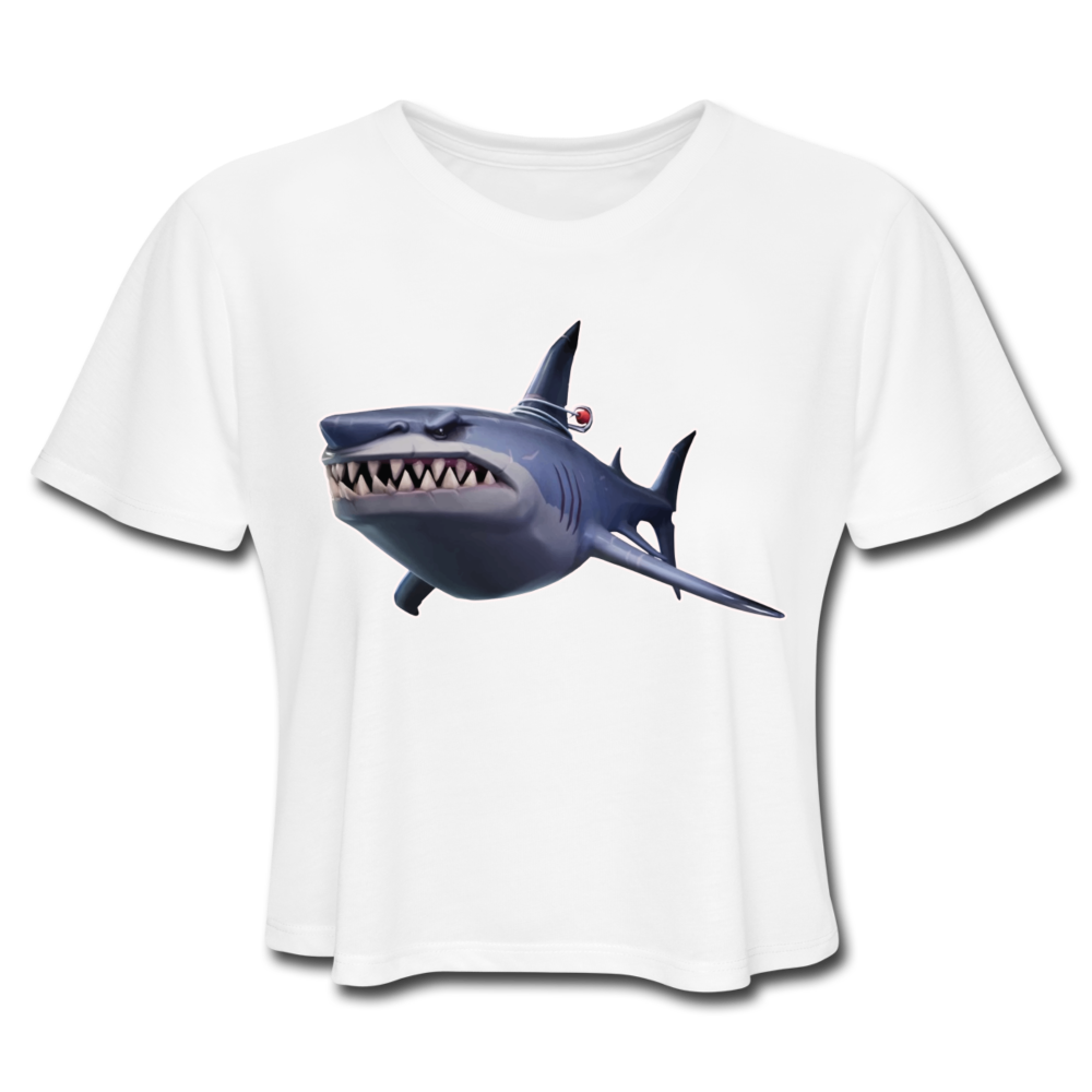 Loot Shark Fortnite Women's Cropped Video Game T-Shirt - white