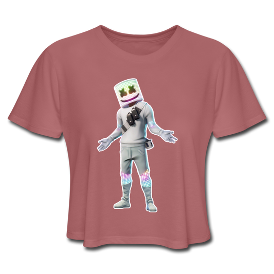 Marshmello Women's Cropped Fortnite Video Game T-Shirt - mauve