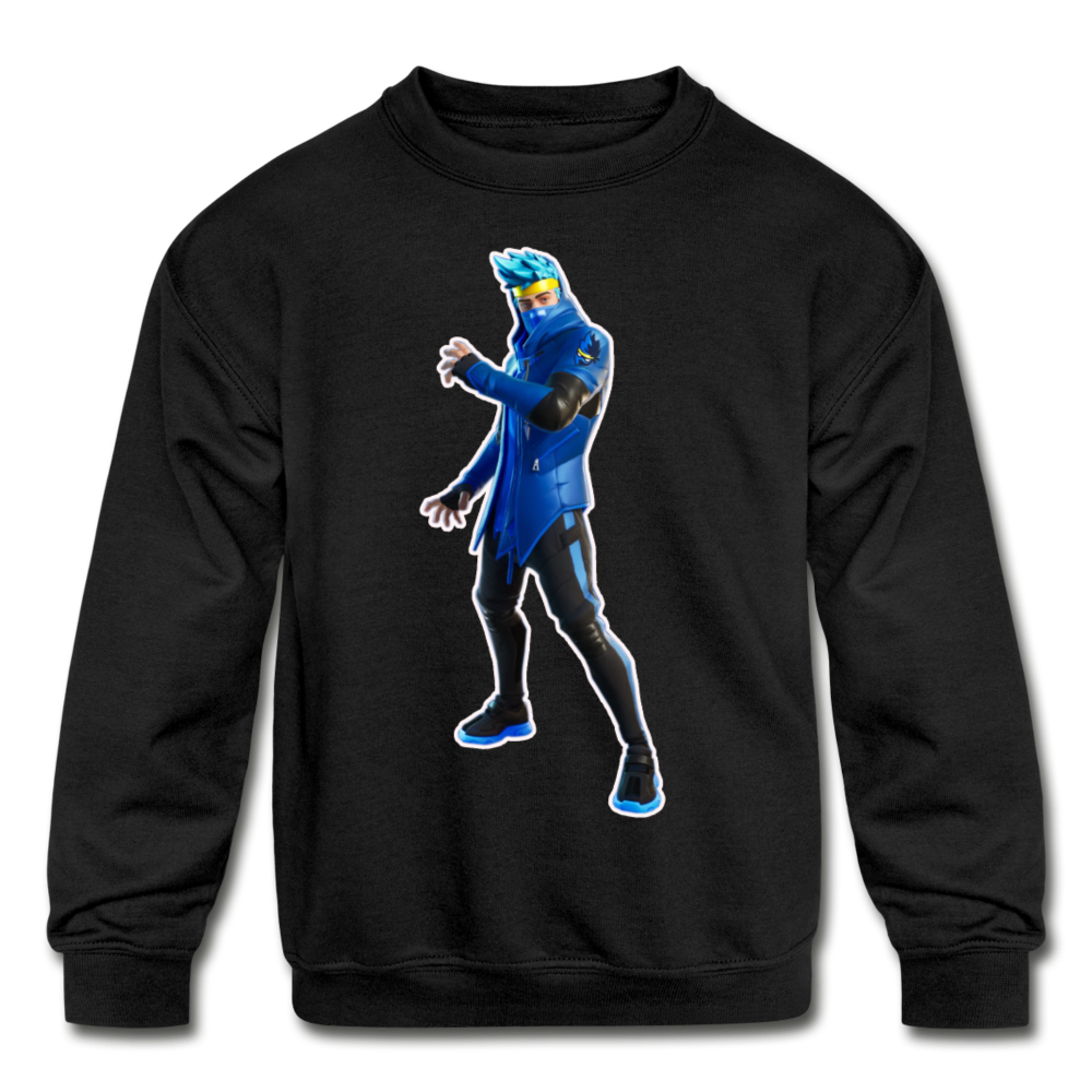 Ninja Fortnite Kid's Crewneck Video Game Sweatshirt - black