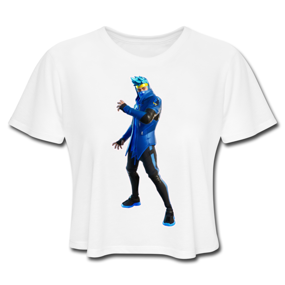 Ninja Fortnite Women's Cropped Video Game T-Shirt - white