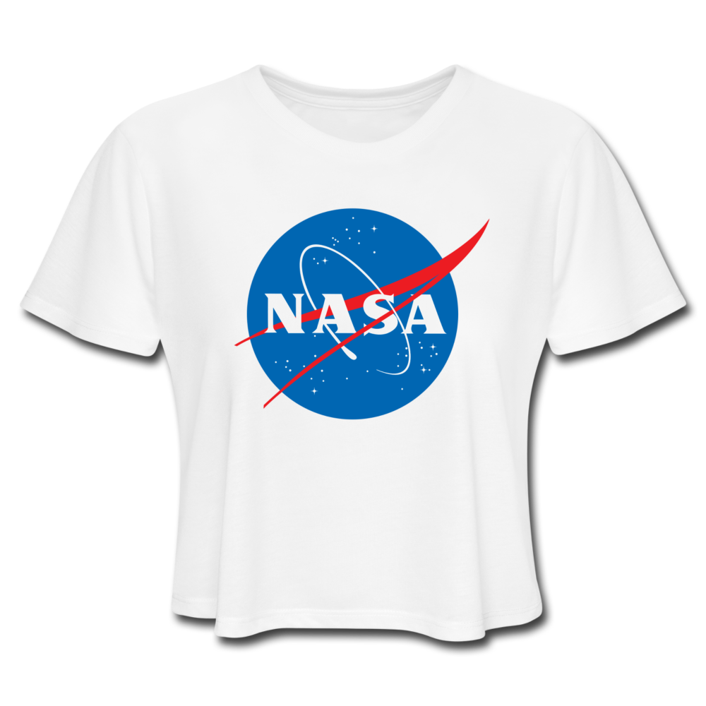 NASA Insignia Meatball Logo Women's White Cropped Tee - white