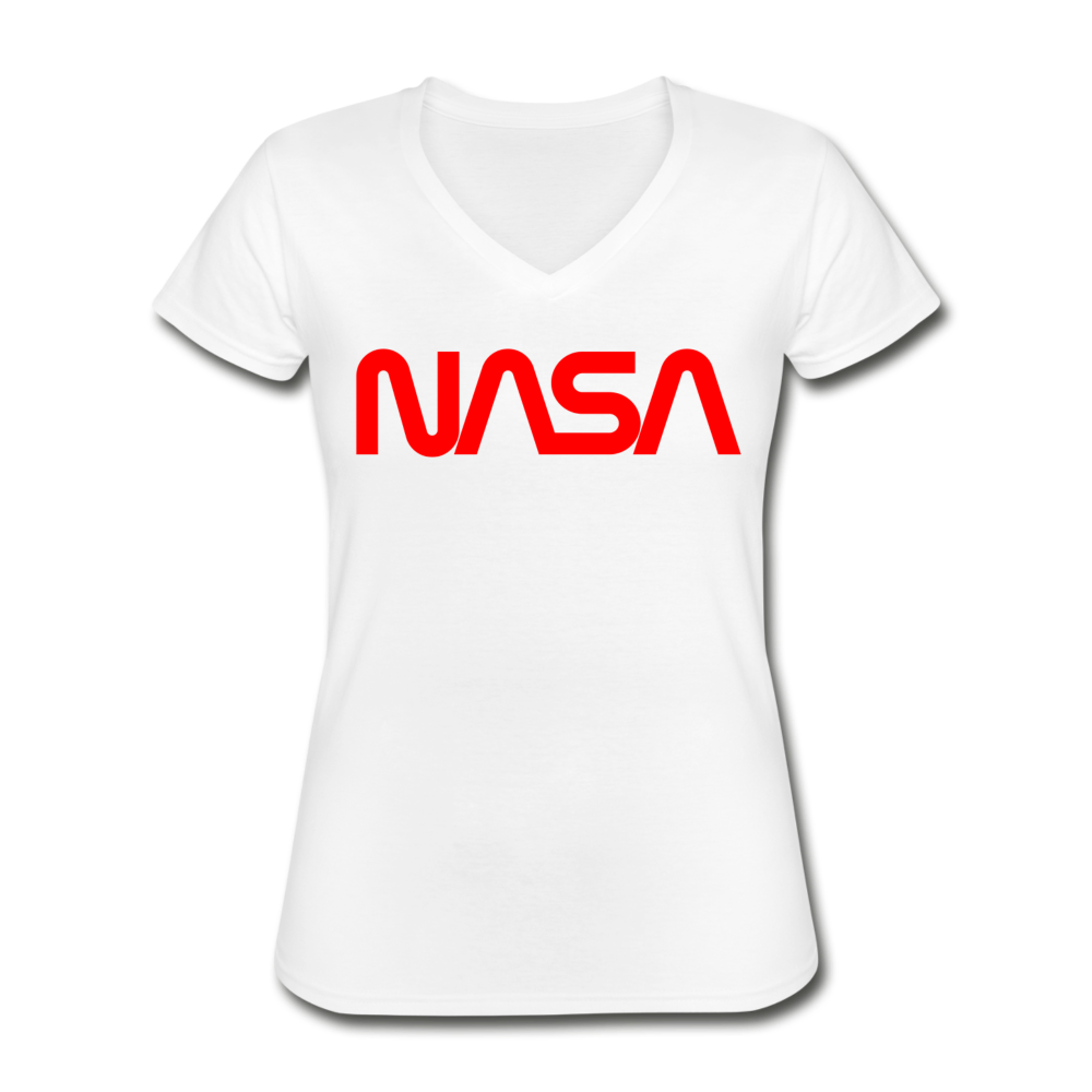 NASA Insignia Worm Logo Women's V-neck Tee - white