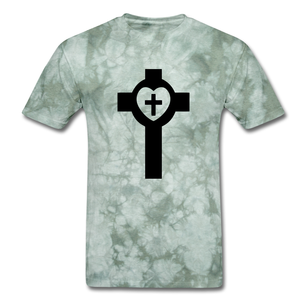 Lutheran Cross Mineral Tee - military green tie dye