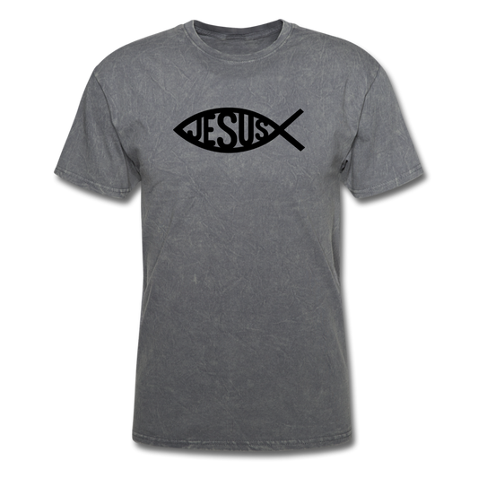Jesus Fish Mineral Tee - mineral charcoal gray