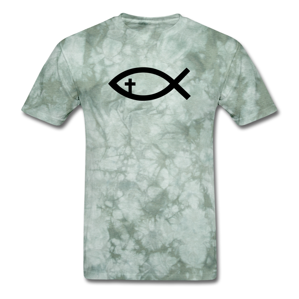 Cross Fish Mineral Tee - military green tie dye