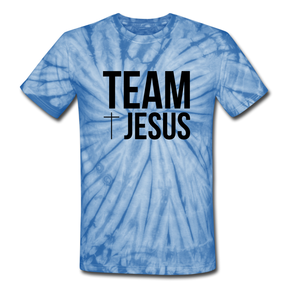 Team Jesus Tie Dye Shirt - spider baby blue
