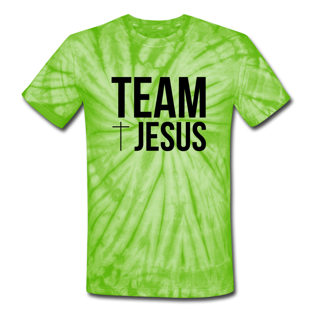 Team Jesus Tie Dye Shirt - spider lime green