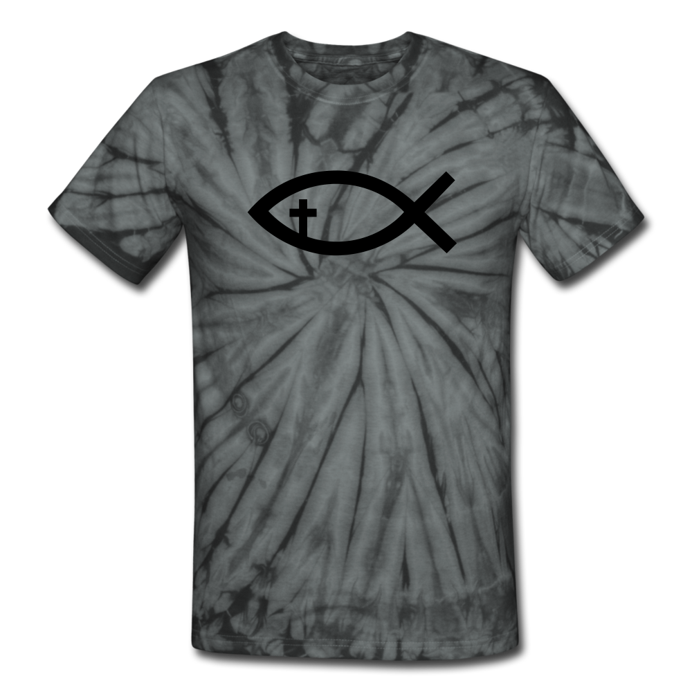 Cross Fish Tie Dye Tee - spider black