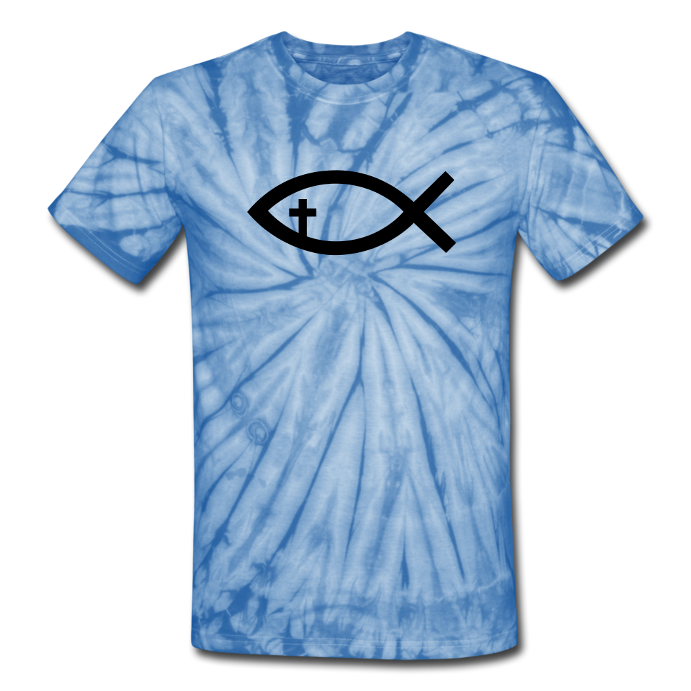 Cross Fish Tie Dye Tee - spider baby blue