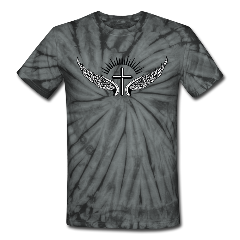 Winged Cross Tie Dye Tee - spider black