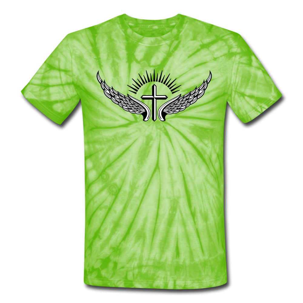 Winged Cross Tie Dye Tee - spider lime green