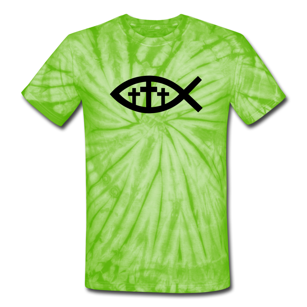 Three Crosses Tie Dye Tee - spider lime green