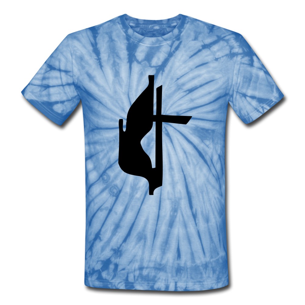 Methodist  Cross Tie Dye Tee - spider baby blue