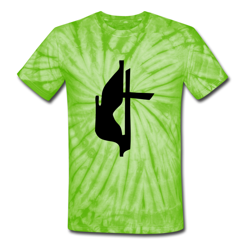 Methodist  Cross Tie Dye Tee - spider lime green