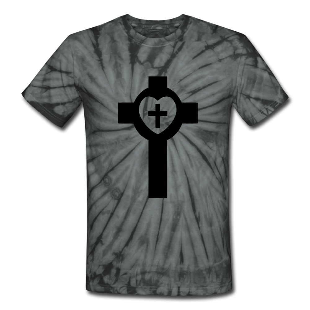 Lutheran Cross Tie Dye Tee - spider black