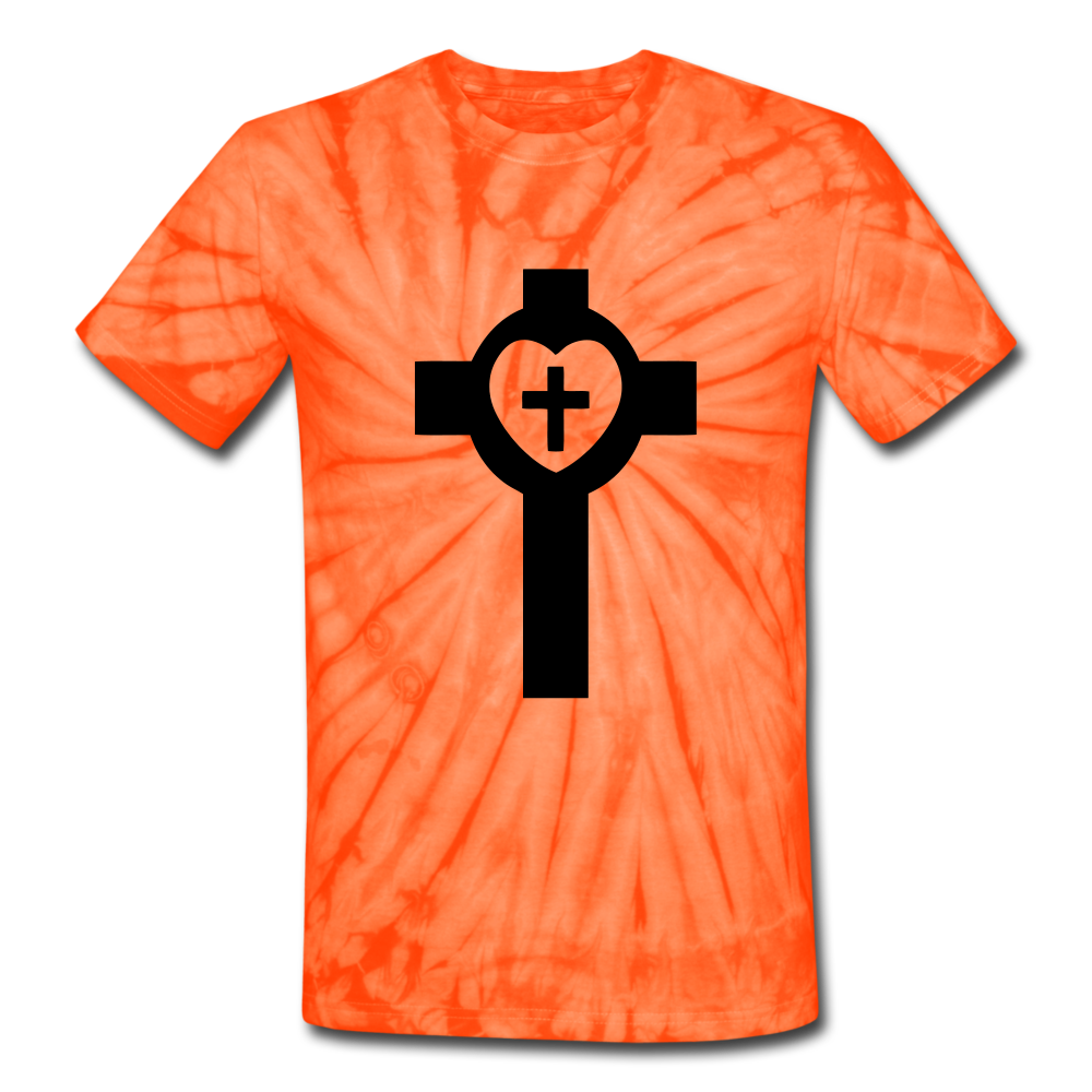 Lutheran Cross Tie Dye Tee - spider orange