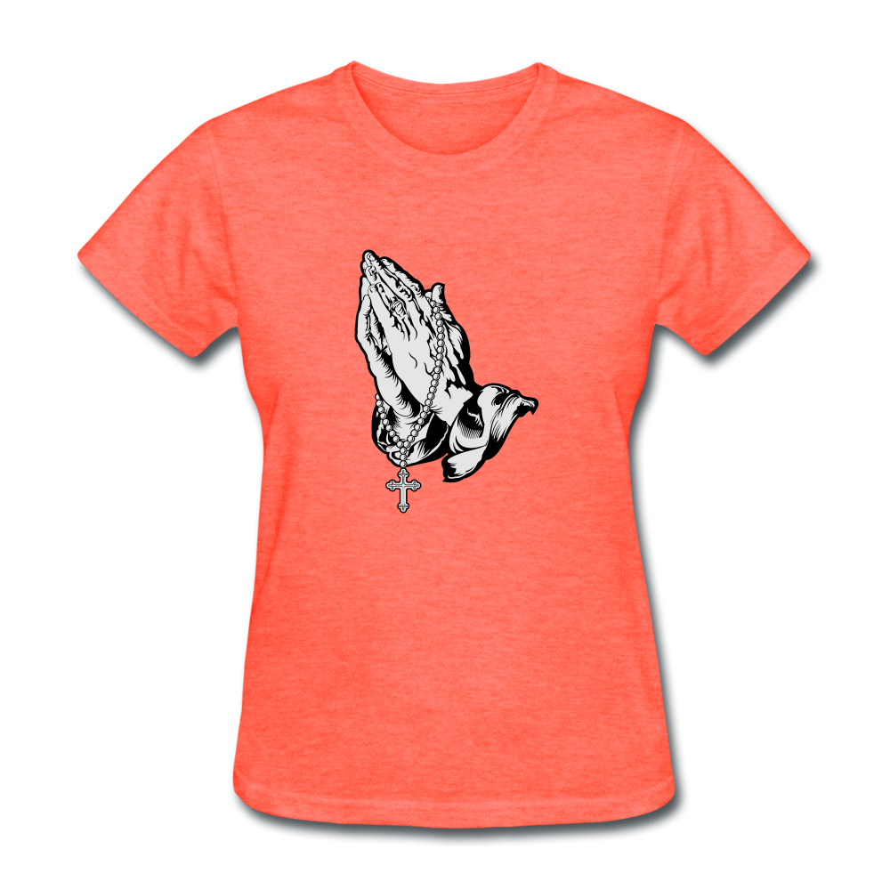 Praying Hands Women's Tee Heather - heather coral