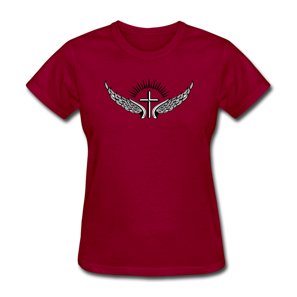 Winged Cross Women's Tee - dark red