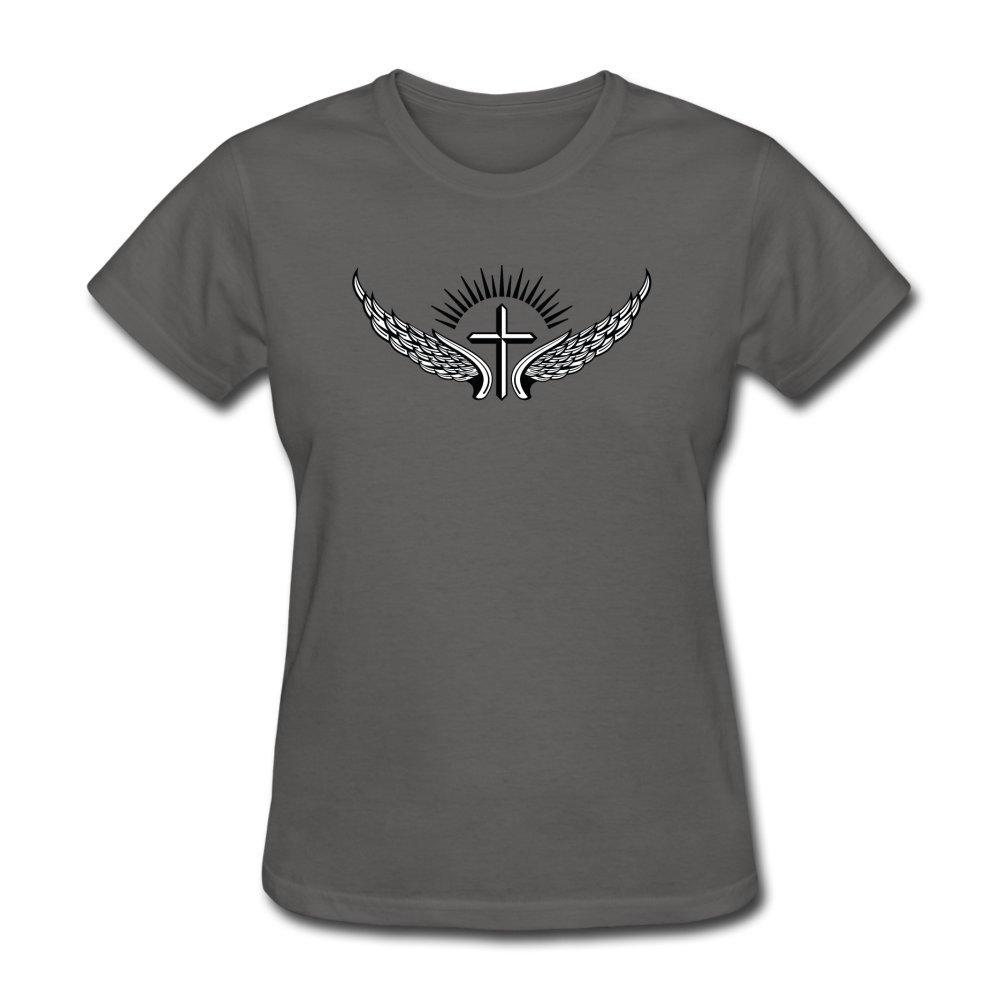 Winged Cross Women's Tee - charcoal