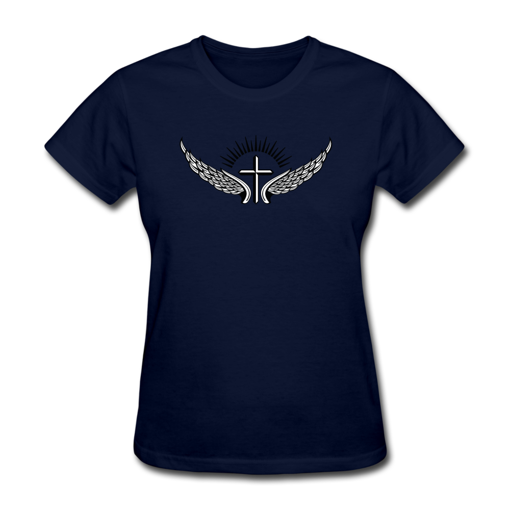 Winged Cross Women's Tee - navy
