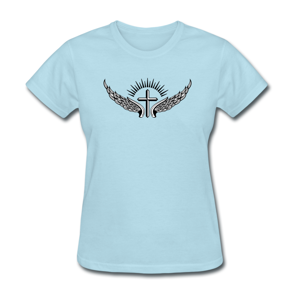Winged Cross Women's Tee - powder blue