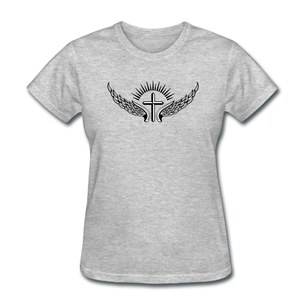 Winged Cross Women's Heather Tee - heather gray