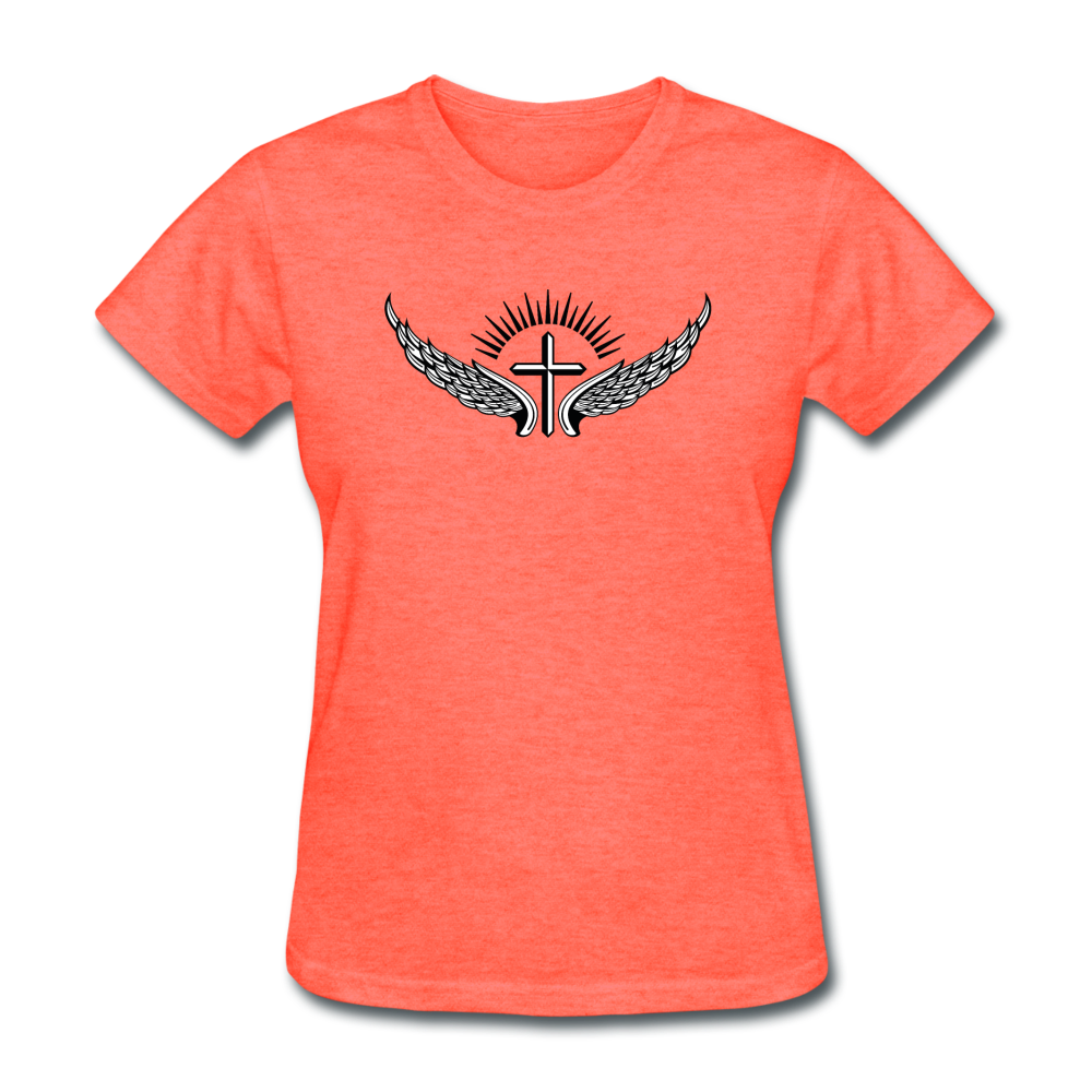 Winged Cross Women's Heather Tee - heather coral